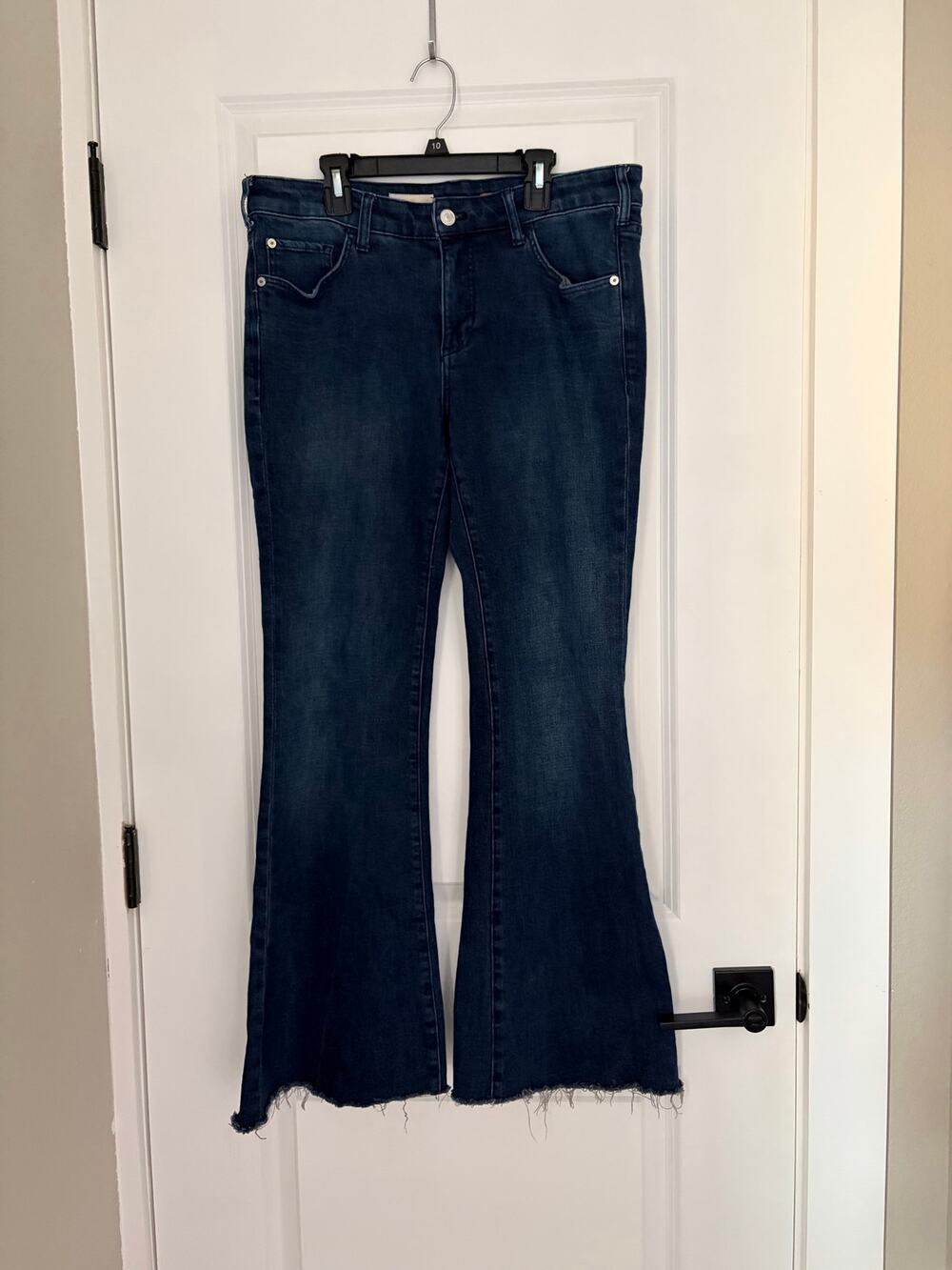 Anthropologie Pilcro Retro Wide Leg Flare Jeans Dark Wash Frayed Hem Size 30